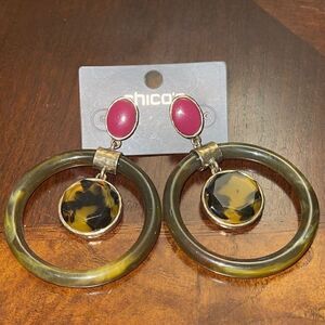 NWT Chico’s hoops tortoise gold tone earrings